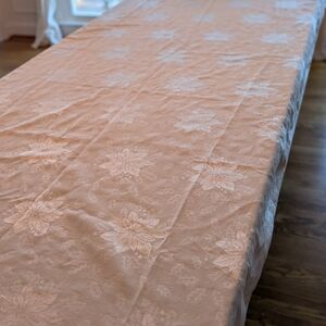 High Quality Embroidered White Poinsettia Satin Finish Tablecloth Long Holiday